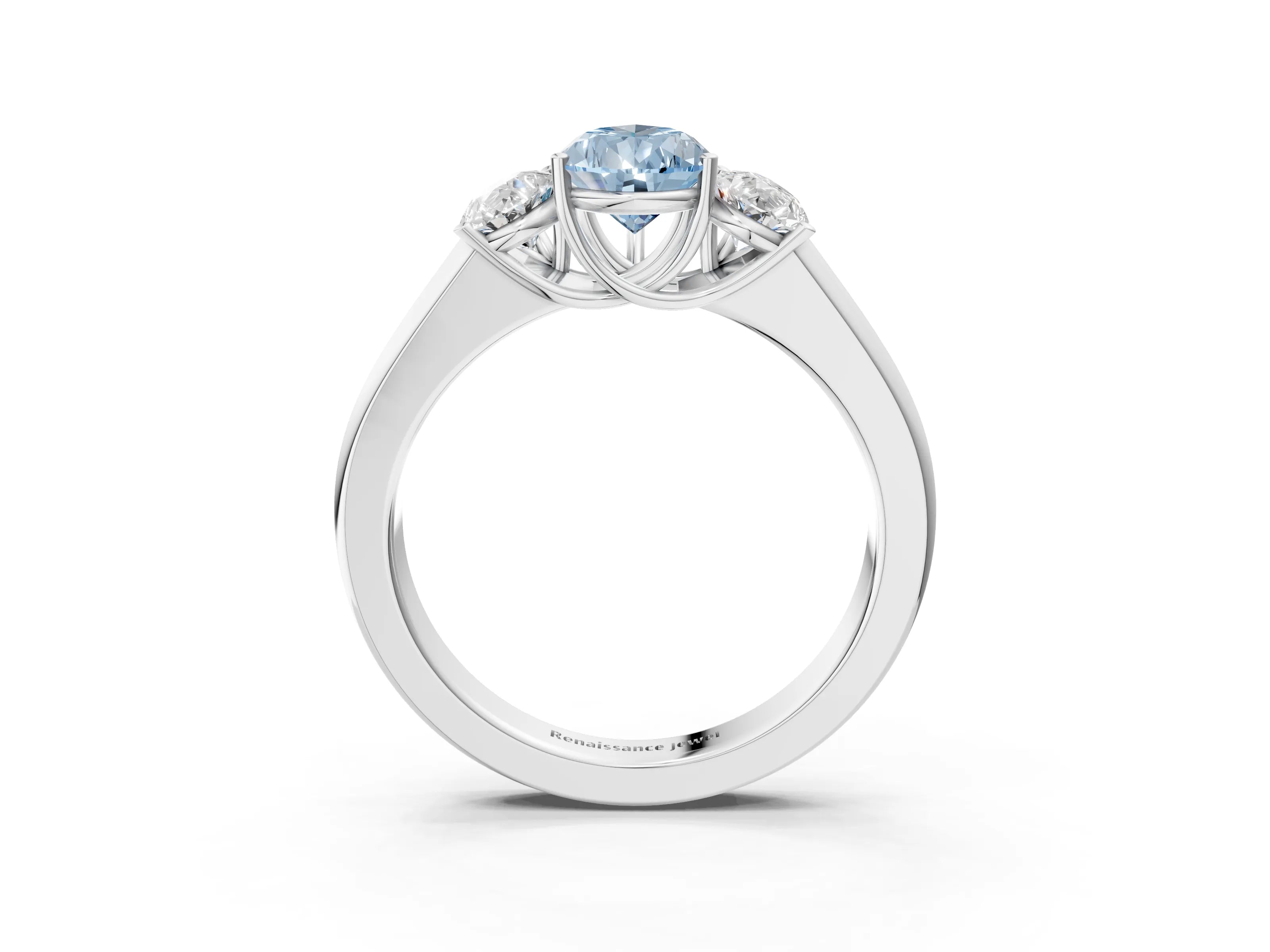 White gold Three-Stone Fancy Blue Pear Cut Cut Diamond Ring with Prong Setting and Classic Band_3