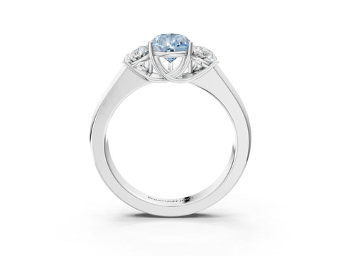 White gold Three-Stone Fancy Blue Pear Cut Cut Diamond Ring with Prong Setting and Classic Band_3