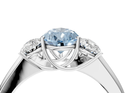 White gold Three-Stone Fancy Blue Pear Cut Cut Diamond Ring with Prong Setting and Classic Band_4