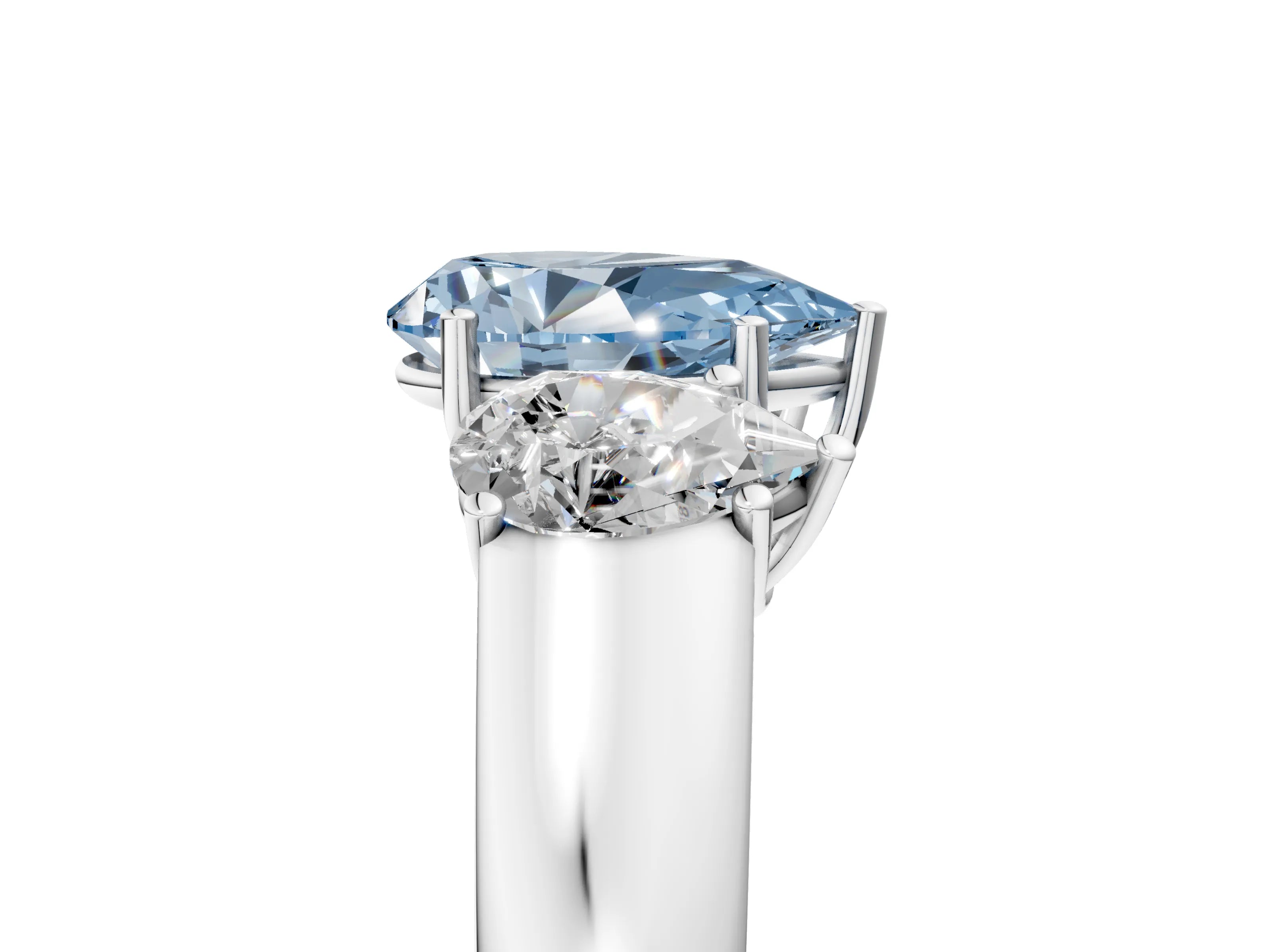 White gold Three-Stone Fancy Blue Pear Cut Cut Diamond Ring with Prong Setting and Classic Band_5