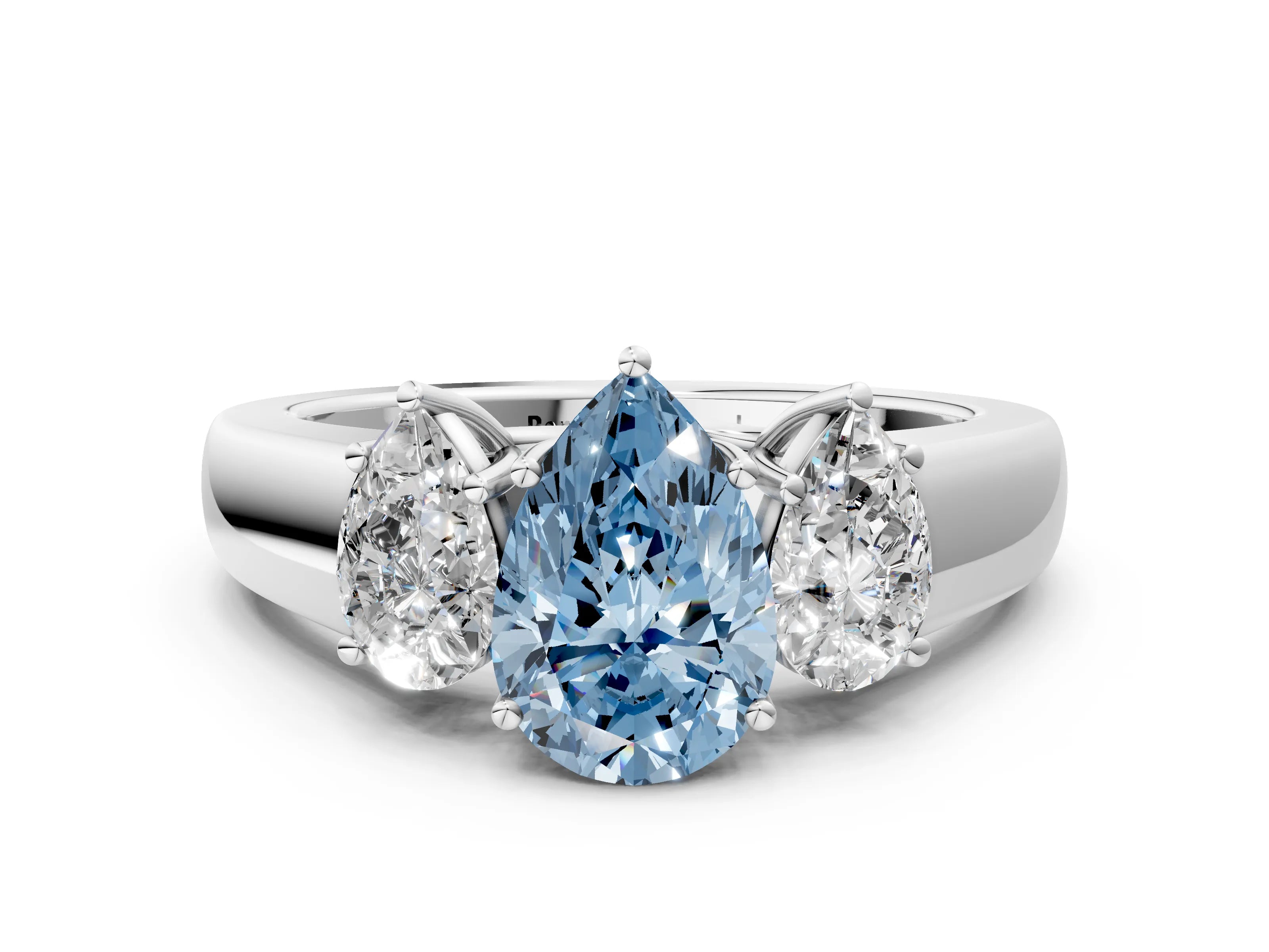 White gold Three-Stone Fancy Blue Pear Cut Cut Diamond Ring with Prong Setting and Classic Band
