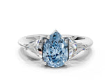 White gold Three-Stone Fancy Blue Pear Cut Cut Diamond Ring with Trillion Side Stones and Four-Prong Setting_11