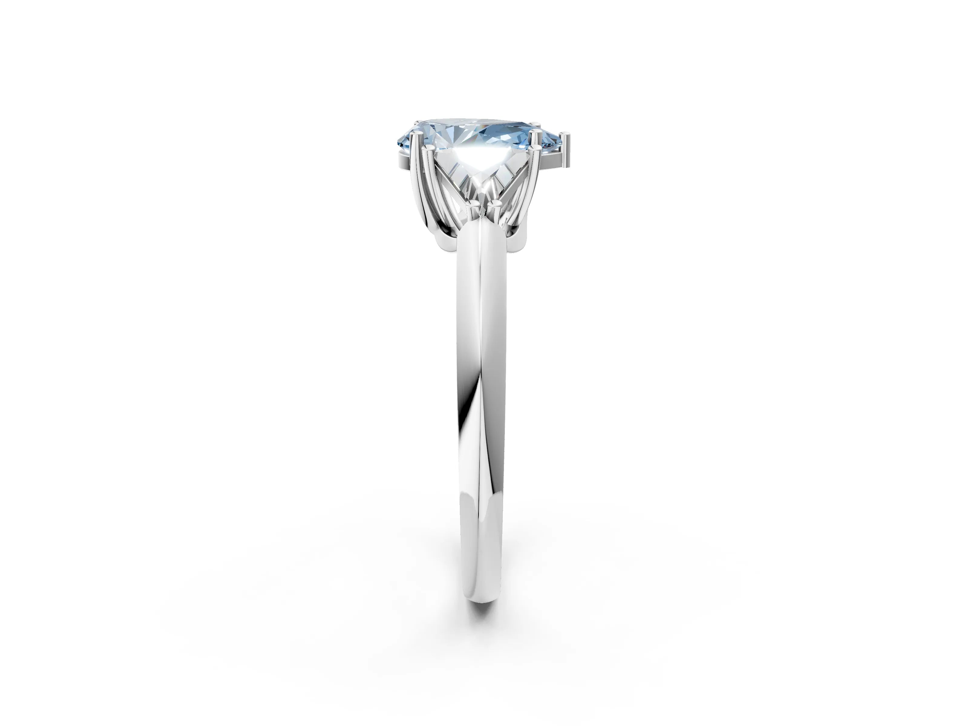 White gold Three-Stone Fancy Blue Pear Cut Cut Diamond Ring with Trillion Side Stones and Four-Prong Setting_13