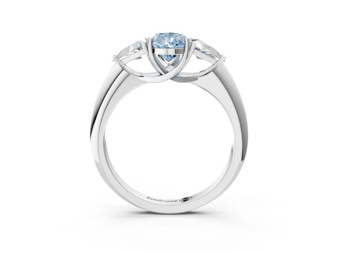 White gold Three-Stone Fancy Blue Pear Cut Cut Diamond Ring with Trillion Side Stones and Four-Prong Setting_14