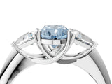White gold Three-Stone Fancy Blue Pear Cut Cut Diamond Ring with Trillion Side Stones and Four-Prong Setting_15
