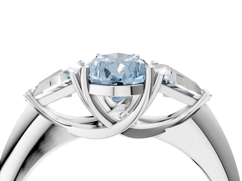 White gold Three-Stone Fancy Blue Pear Cut Cut Diamond Ring with Trillion Side Stones and Four-Prong Setting_15