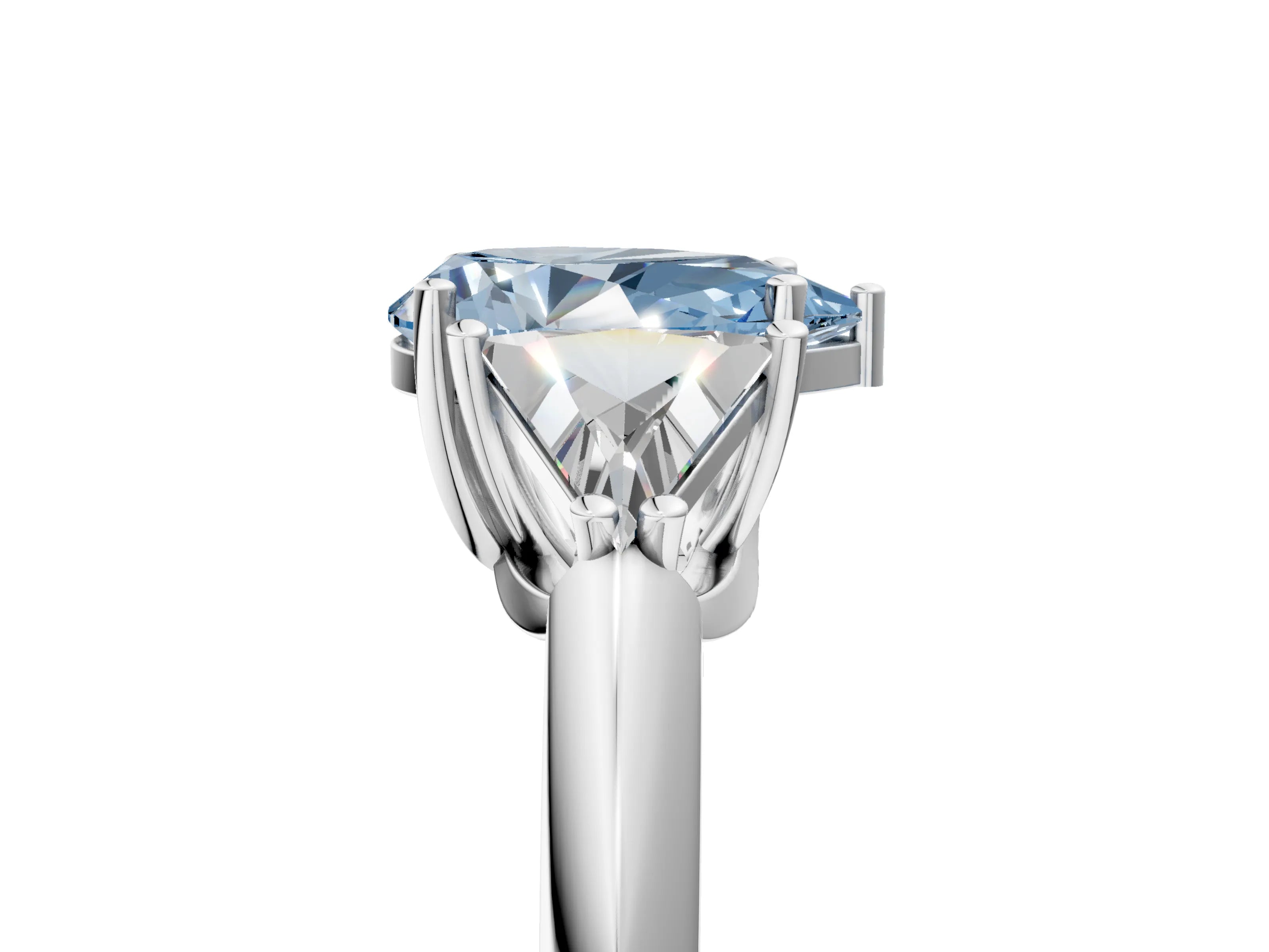 White gold Three-Stone Fancy Blue Pear Cut Cut Diamond Ring with Trillion Side Stones and Four-Prong Setting_16