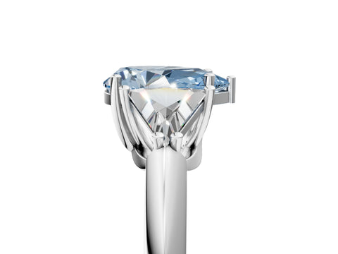 White gold Three-Stone Fancy Blue Pear Cut Cut Diamond Ring with Trillion Side Stones and Four-Prong Setting_16