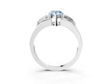 White gold Three-Stone Fancy Blue Pear Cut Cut Diamond Ring with Trillion Side Stones on a Split Shank Band_3