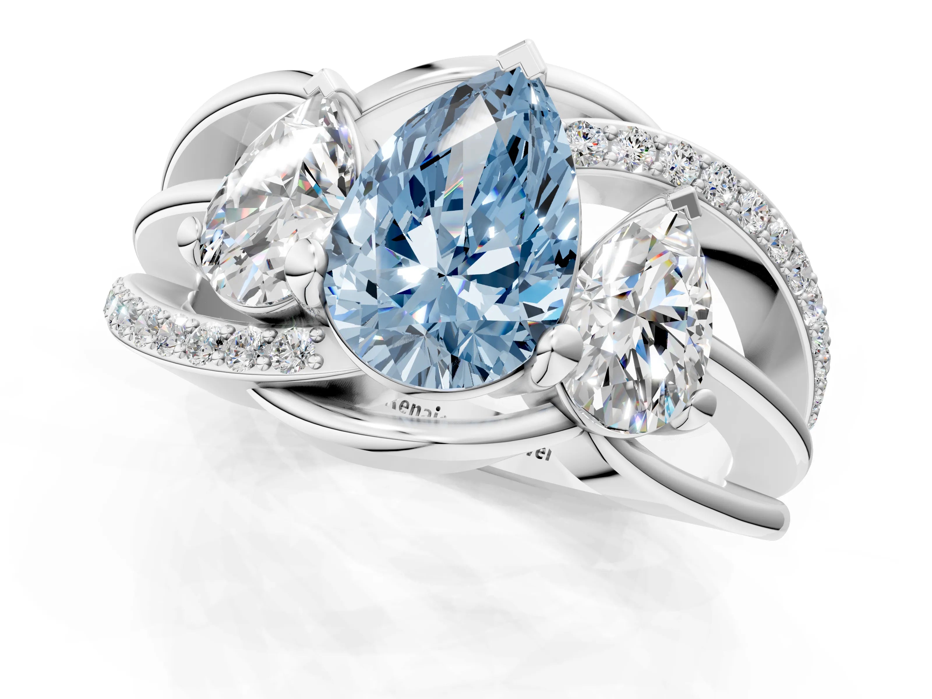 White gold Three-Stone Fancy Blue Pear Cut Cut Diamond Split Shank Prong Set Ring_1