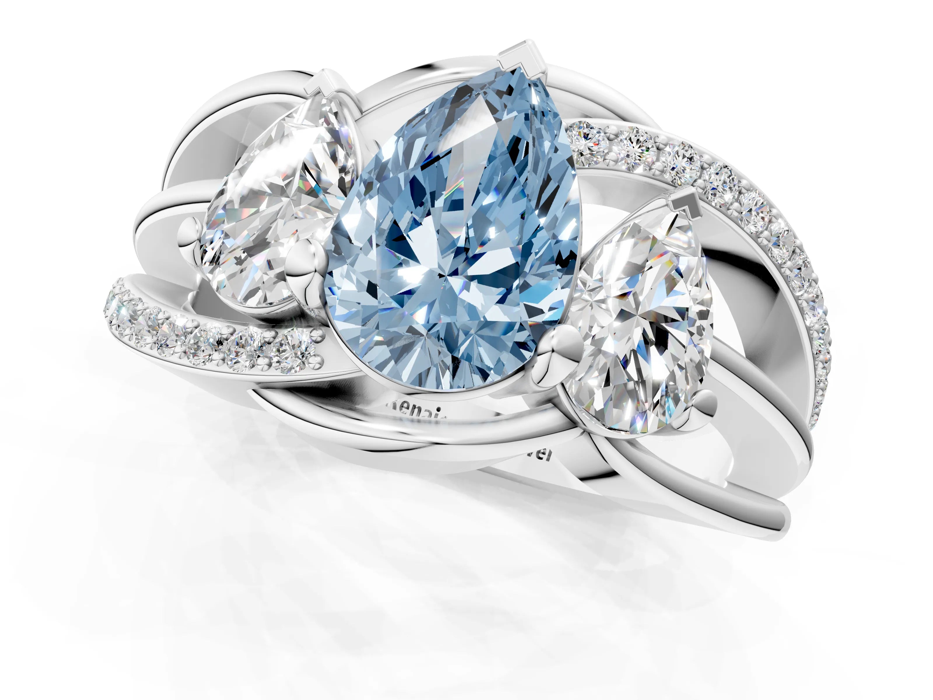 White gold Three-Stone Fancy Blue Pear Cut Cut Diamond Split Shank Prong Set Ring_13