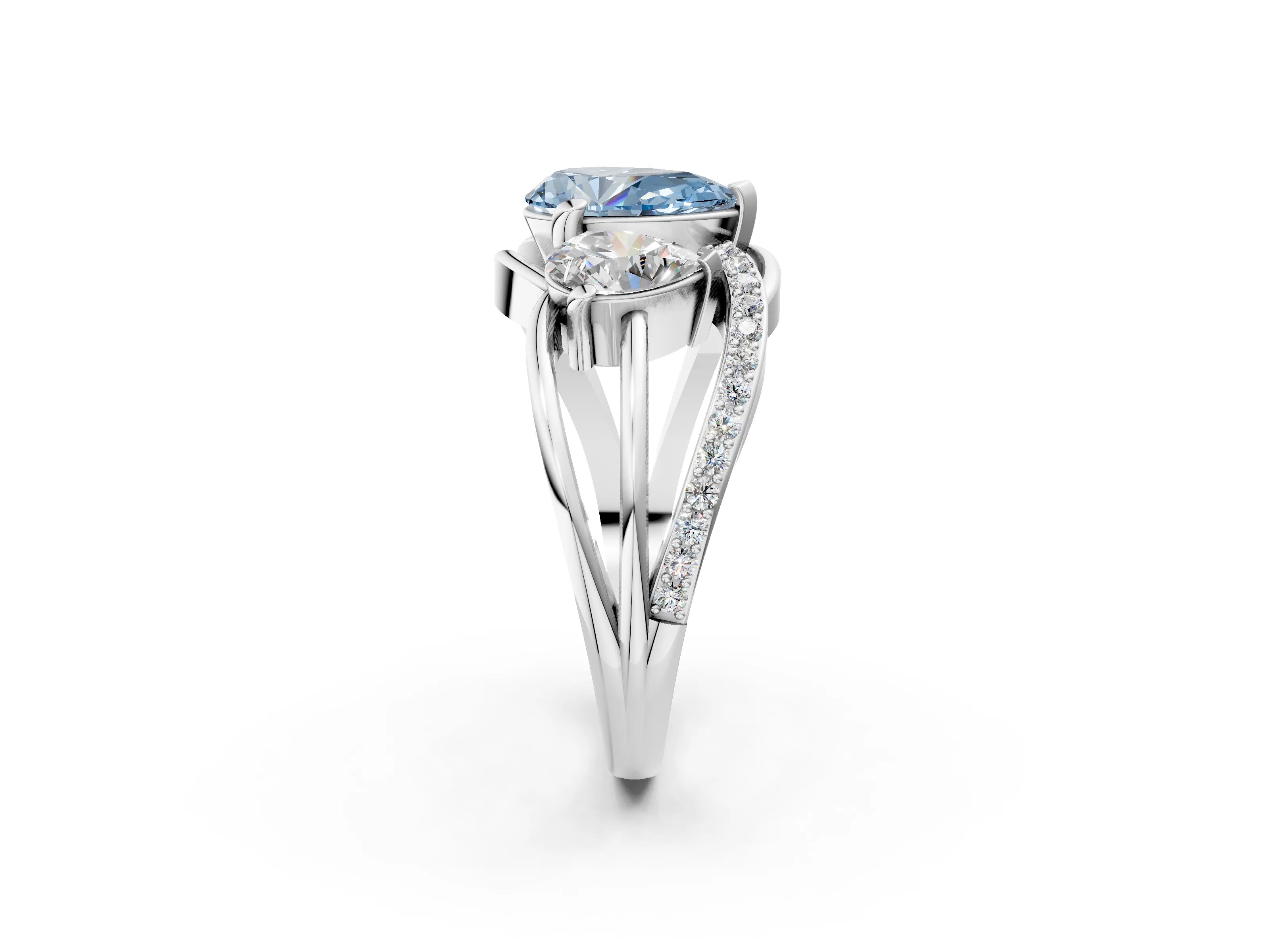 White gold Three-Stone Fancy Blue Pear Cut Cut Diamond Split Shank Prong Set Ring_14