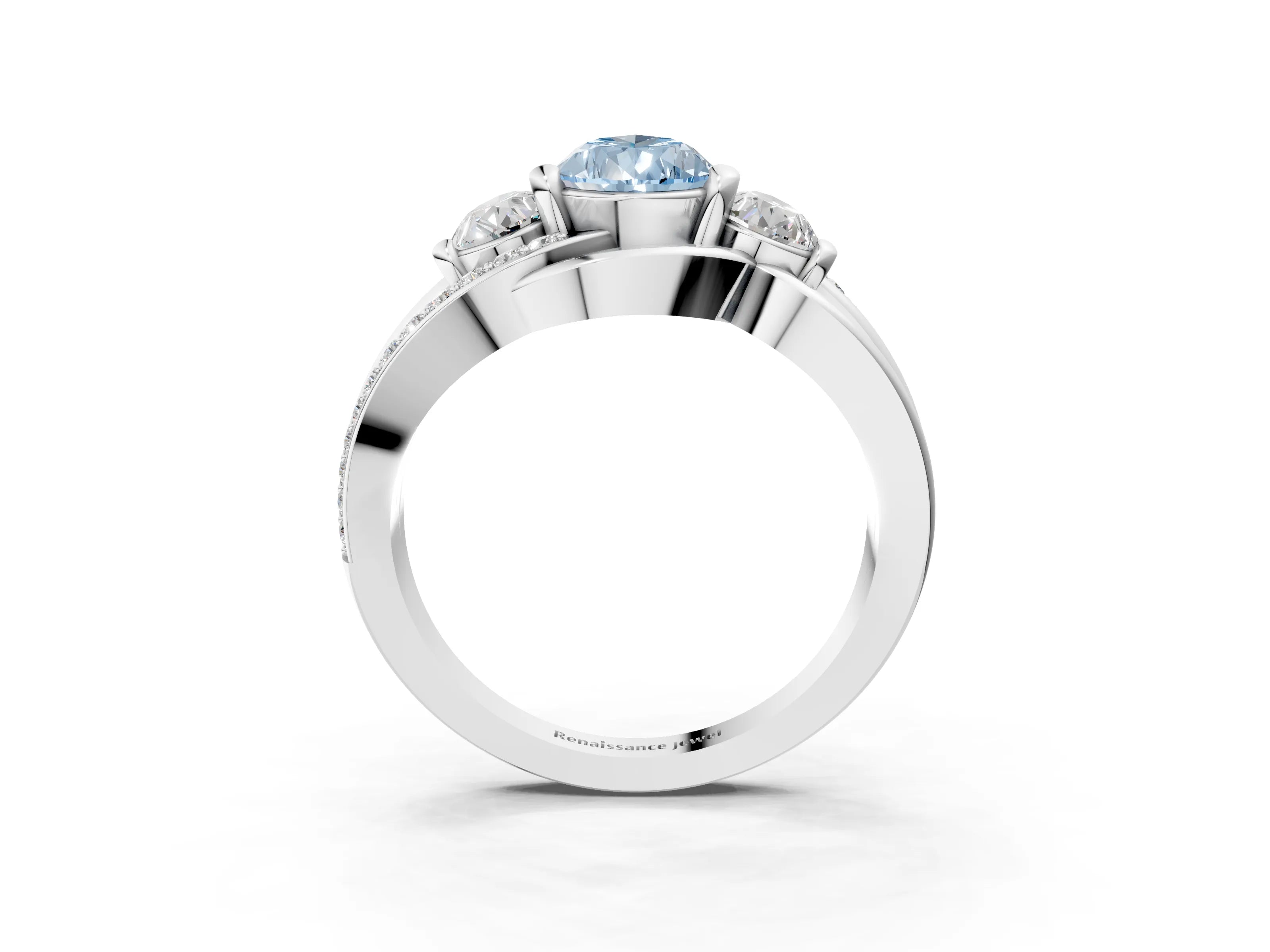 White gold Three-Stone Fancy Blue Pear Cut Cut Diamond Split Shank Prong Set Ring_15
