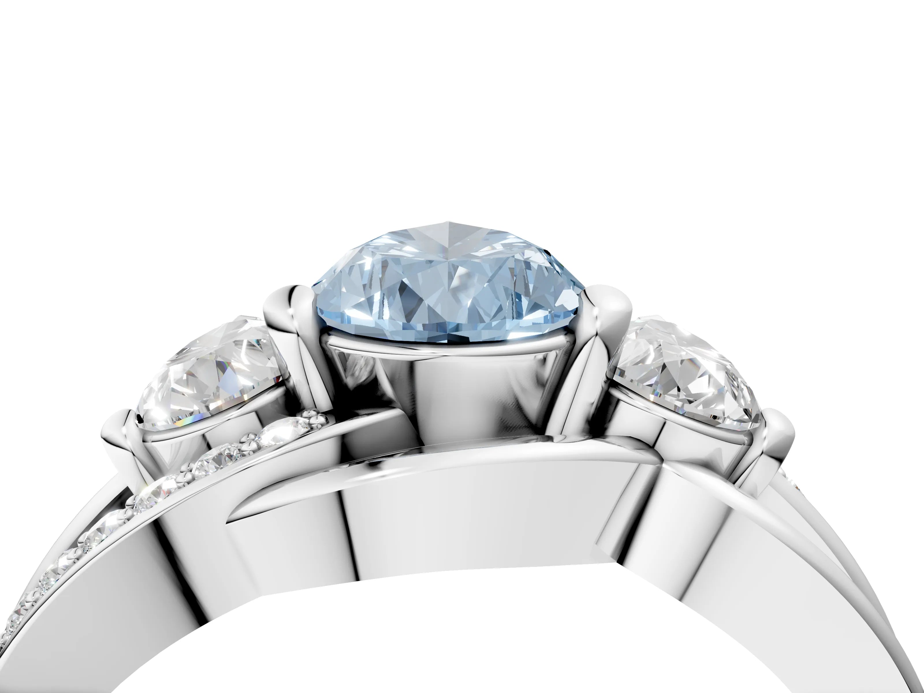 White gold Three-Stone Fancy Blue Pear Cut Cut Diamond Split Shank Prong Set Ring_16