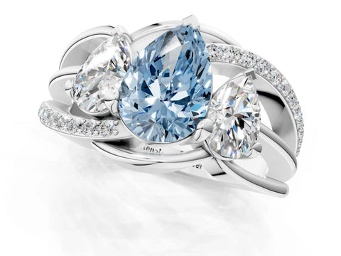 White gold Three-Stone Fancy Blue Pear Cut Cut Diamond Split Shank Prong Set Ring_1