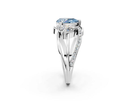 White gold Three-Stone Fancy Blue Pear Cut Cut Diamond Split Shank Prong Set Ring_2