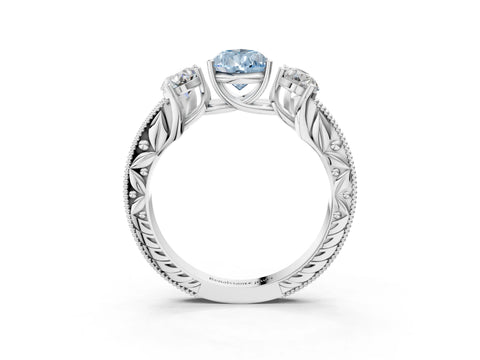 White gold Three-Stone Fancy Blue Pear Cut Cut Milgrain Pavé Engagement Ring_15