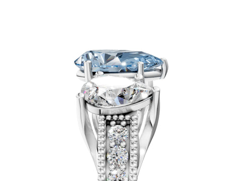 White gold Three-Stone Fancy Blue Pear Cut Cut Milgrain Pavé Engagement Ring_17