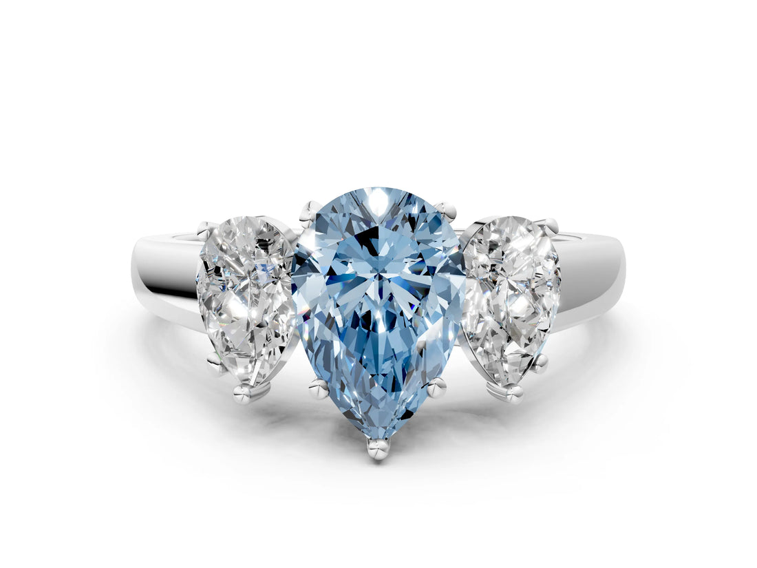 White gold Three-Stone Fancy Blue Pear Cut Cut Solitaire Ring with Classic Prong Setting_12