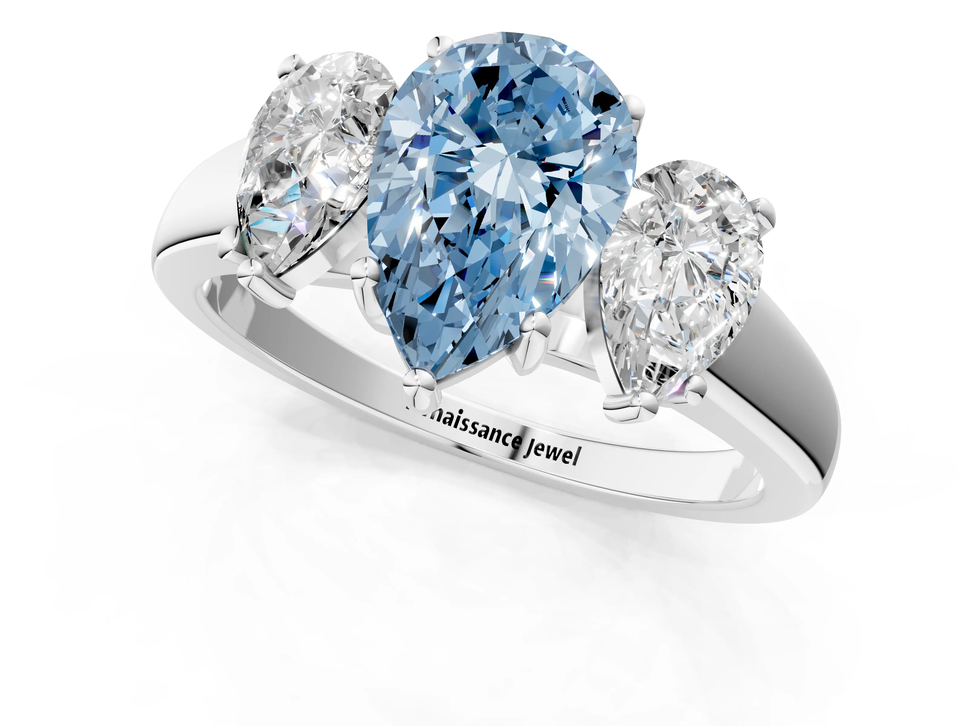 White gold Three-Stone Fancy Blue Pear Cut Cut Solitaire Ring with Classic Prong Setting_13