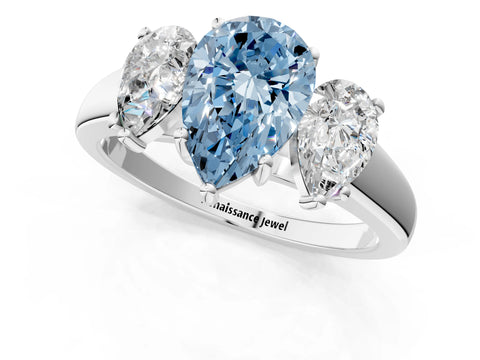 White gold Three-Stone Fancy Blue Pear Cut Cut Solitaire Ring with Classic Prong Setting_13