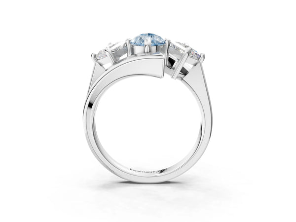 White gold Three-Stone Fancy Blue Pear Cut Cut Tension Band Ring with Four-Prong Setting