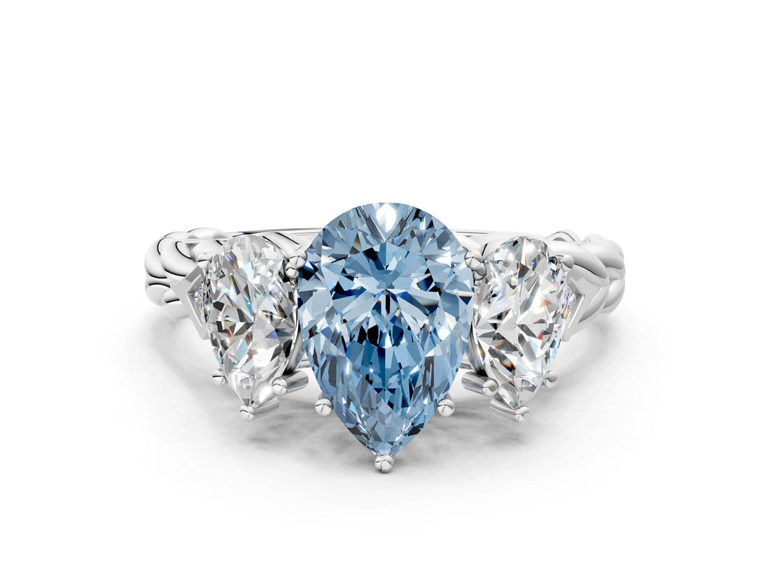 White gold Three-Stone Fancy Blue Pear Cut Diamond Braided Band Ring with Four-Prong Setting_20