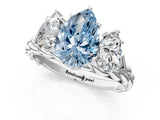 White gold Three-Stone Fancy Blue Pear Cut Diamond Braided Band Ring with Four-Prong Setting_41