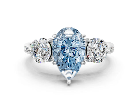 White gold Three-Stone Fancy Blue Pear Cut Diamond Channel Set Engagement Ring with Prong Setting_12