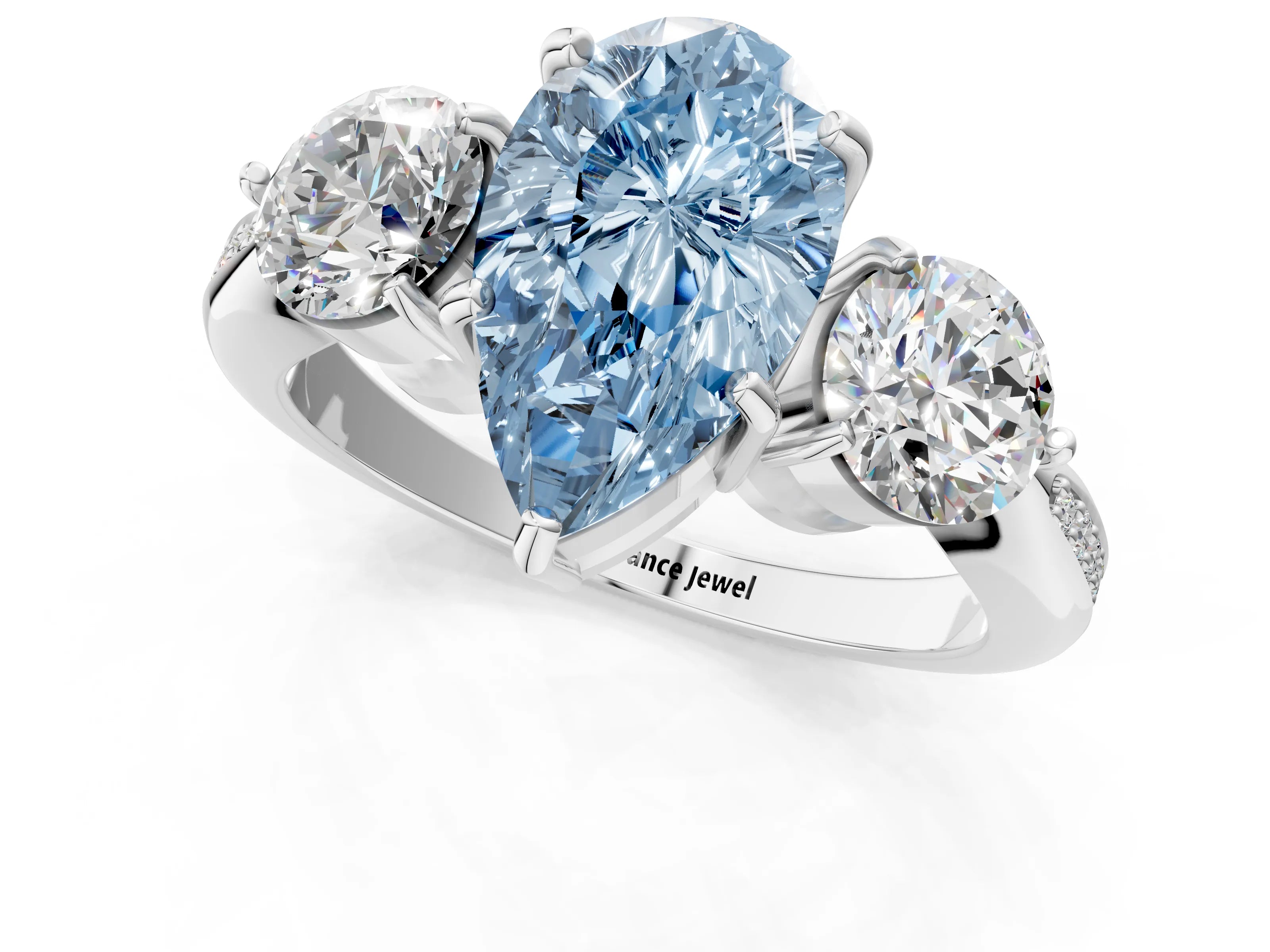 White gold Three-Stone Fancy Blue Pear Cut Diamond Channel Set Engagement Ring with Prong Setting_13