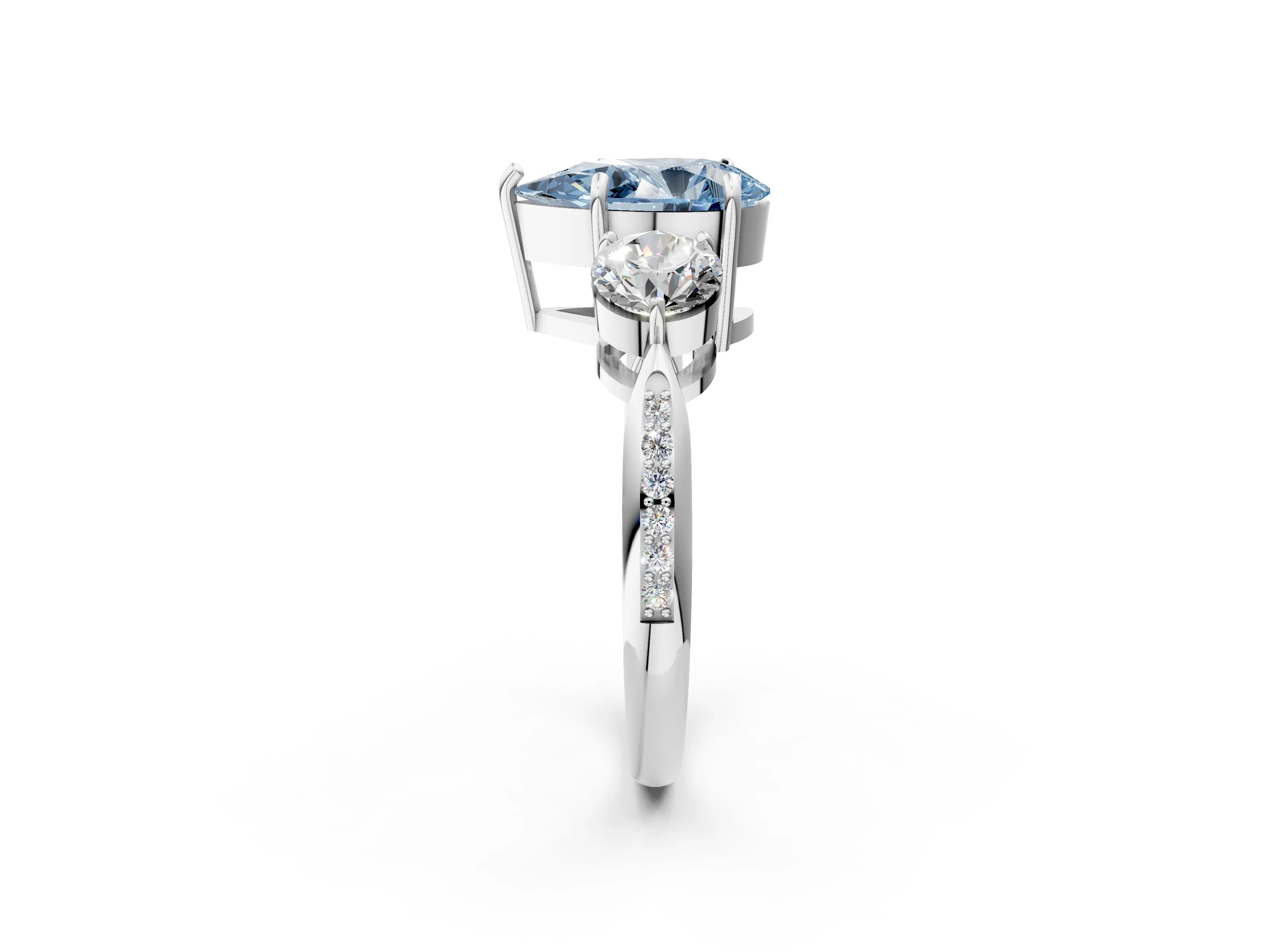 White gold Three-Stone Fancy Blue Pear Cut Diamond Channel Set Engagement Ring with Prong Setting_14