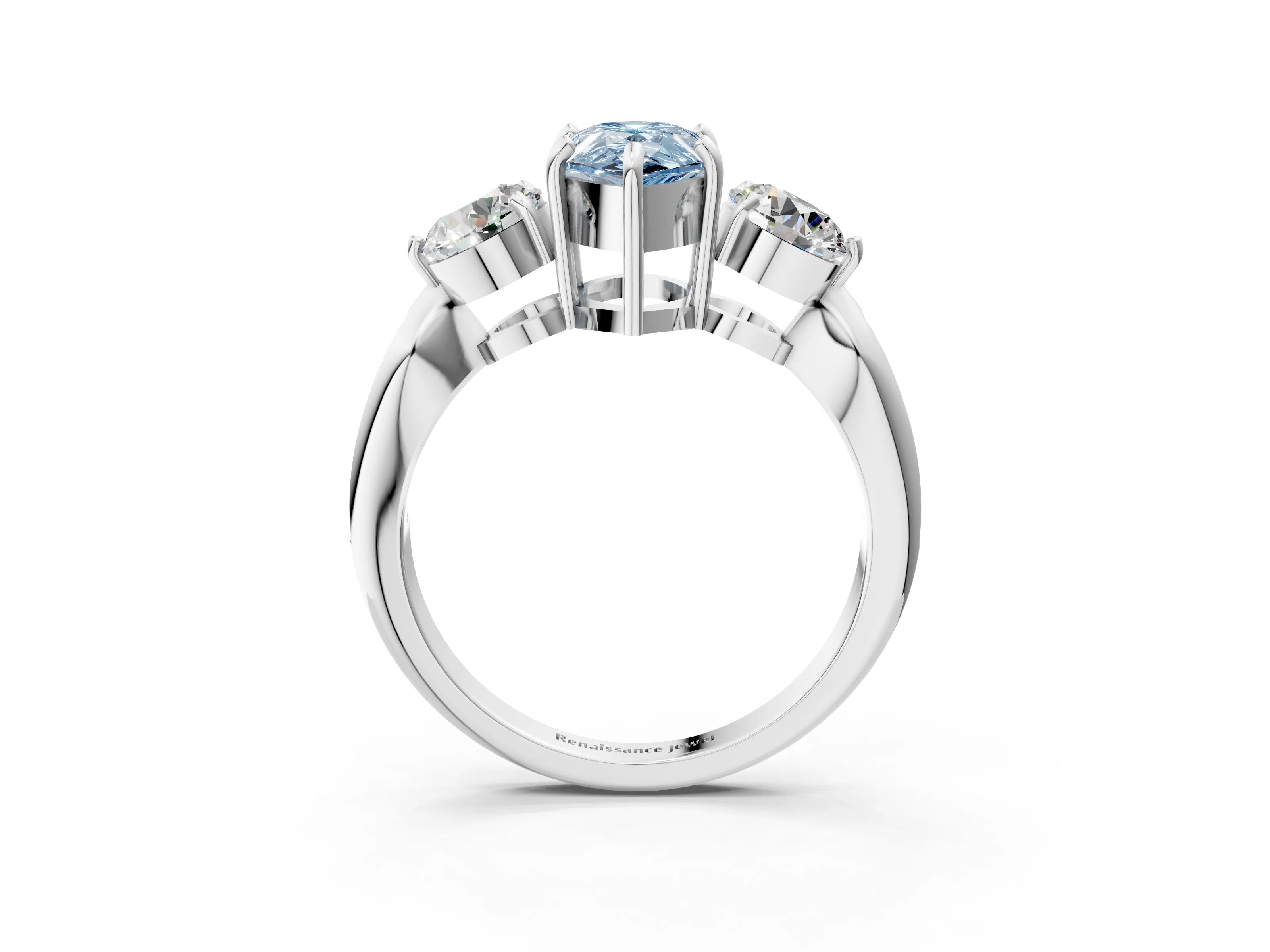 White gold Three-Stone Fancy Blue Pear Cut Diamond Channel Set Engagement Ring with Prong Setting_15