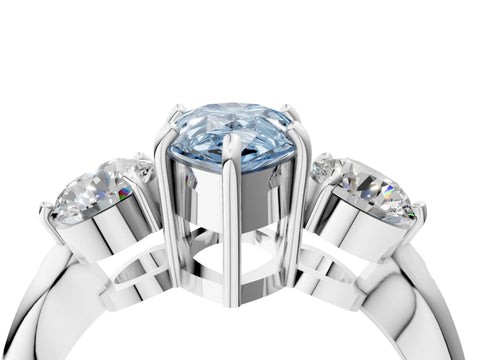 White gold Three-Stone Fancy Blue Pear Cut Diamond Channel Set Engagement Ring with Prong Setting_16