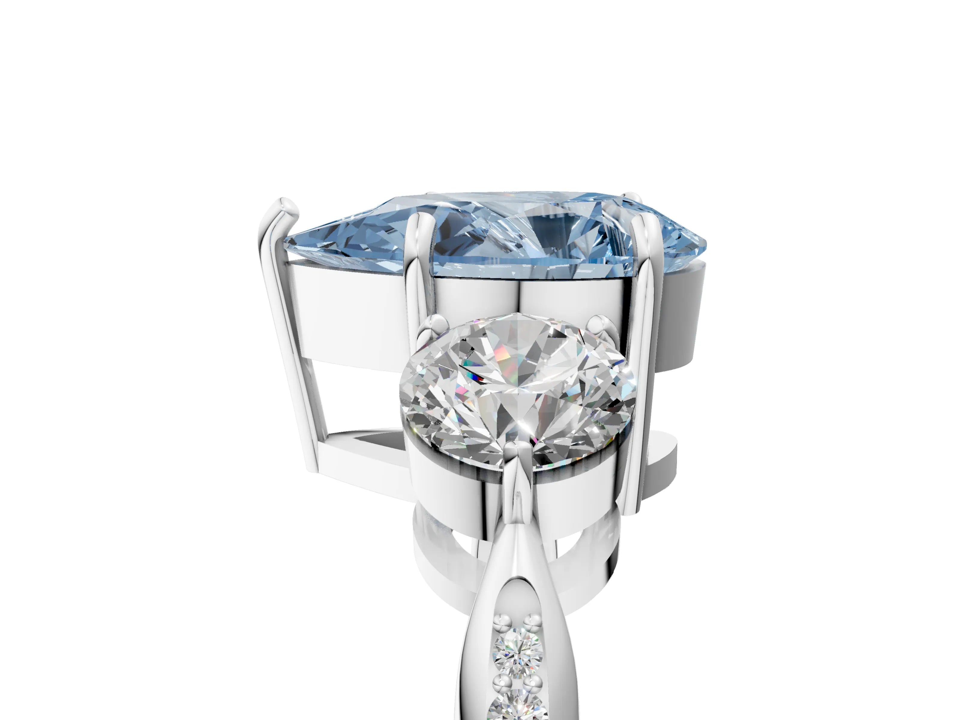 White gold Three-Stone Fancy Blue Pear Cut Diamond Channel Set Engagement Ring with Prong Setting_17