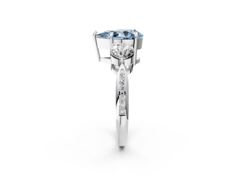 White gold Three-Stone Fancy Blue Pear Cut Diamond Channel Set Engagement Ring with Prong Setting_2