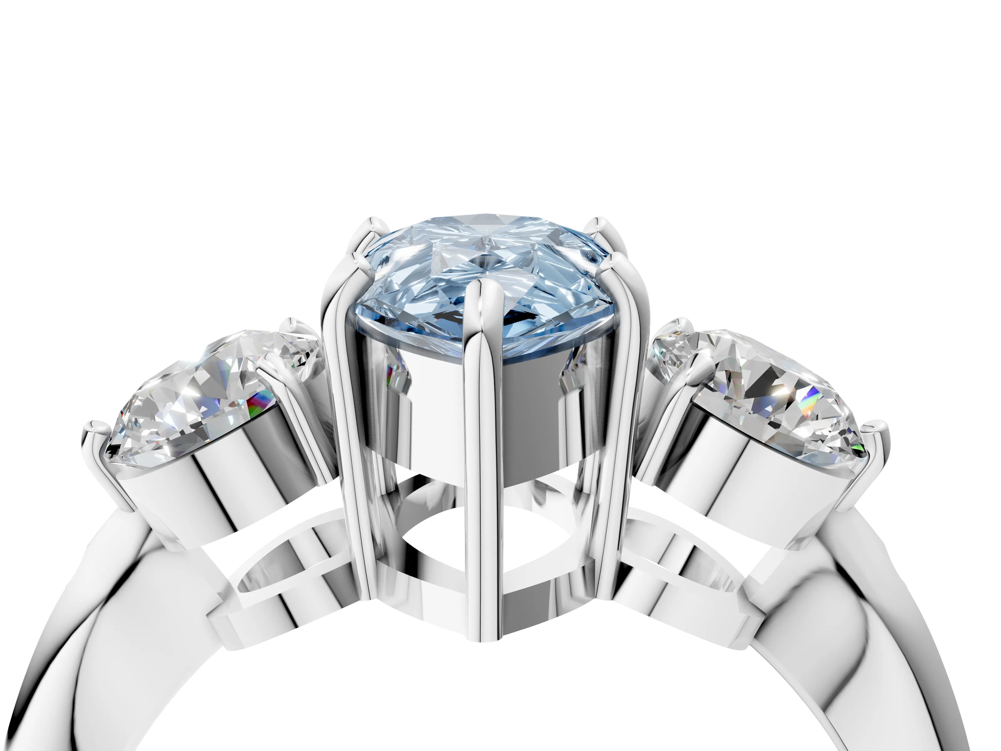 White gold Three-Stone Fancy Blue Pear Cut Diamond Channel Set Engagement Ring with Prong Setting_4