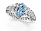 White gold Three-Stone Fancy Blue Pear Cut Diamond Engagement Ring with Pave Band and Prong Setting_13