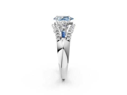 White gold Three-Stone Fancy Blue Pear Cut Diamond Engagement Ring with Pave Band and Prong Setting_14