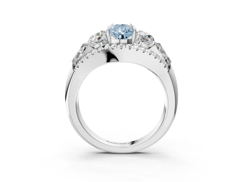 White gold Three-Stone Fancy Blue Pear Cut Diamond Engagement Ring with Pave Band and Prong Setting_15