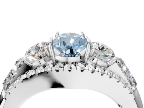 White gold Three-Stone Fancy Blue Pear Cut Diamond Engagement Ring with Pave Band and Prong Setting_16
