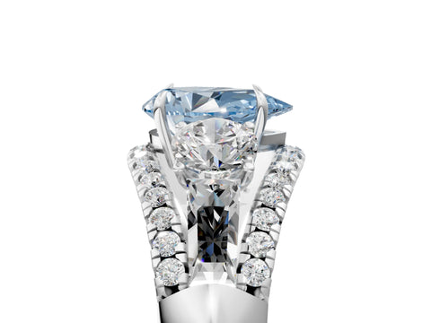 White gold Three-Stone Fancy Blue Pear Cut Diamond Engagement Ring with Pave Band and Prong Setting_17