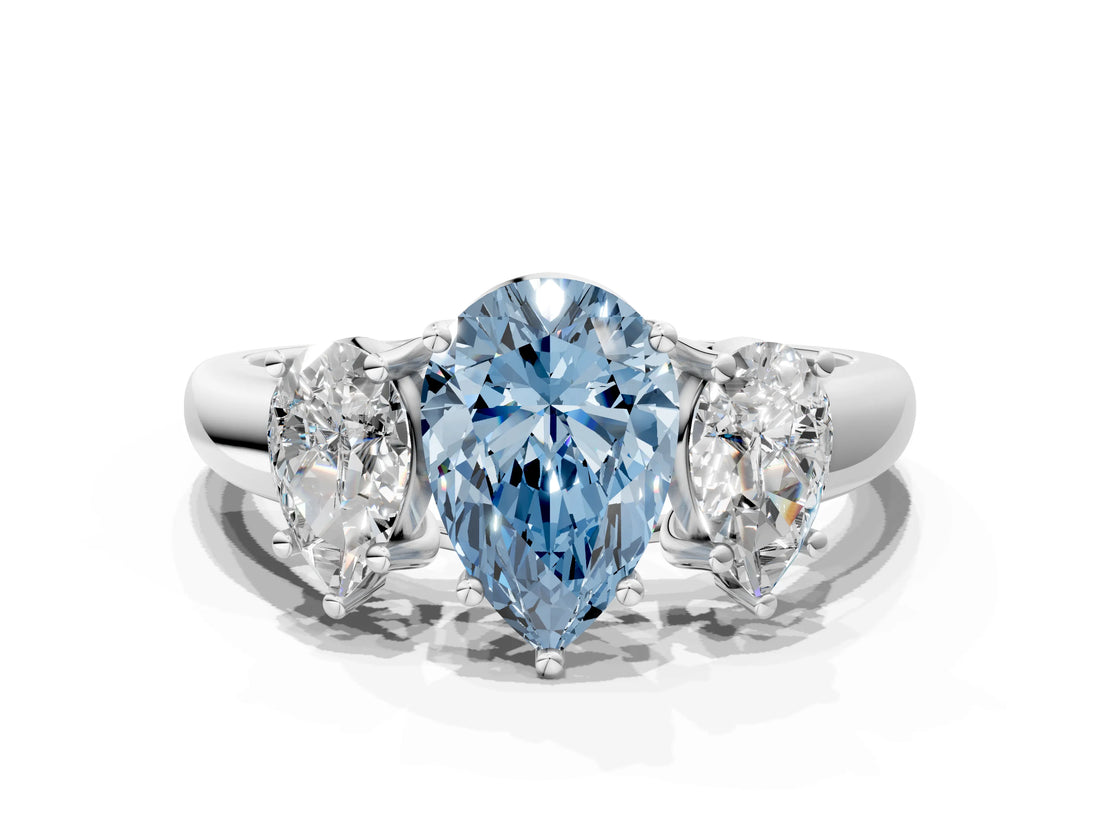 White gold Three-Stone Fancy Blue Pear Cut Diamond Engagement Ring with Prong Setting_15