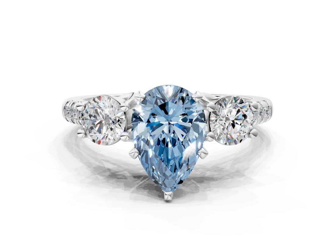 White gold Three-Stone Fancy Blue Pear  Cut Diamond Pavé Band with Four-Prong Setting_28