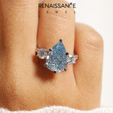 White gold Three-Stone Fancy Blue Pear Cut Diamond Pavé Band with Four-Prong Setting_50