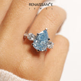 White gold Three-Stone Fancy Blue Pear Cut Diamond Pavé Band with Four-Prong Setting_51