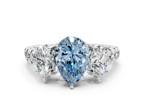 White gold Three-Stone Fancy Blue Pear Cut Diamond Pavé Band with Prong Setting_12