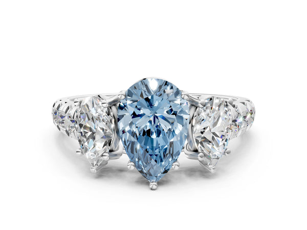 White gold Three-Stone Fancy Blue Pear Cut Diamond Pavé Band with Prong Setting