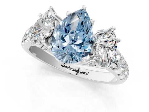 White gold Three-Stone Fancy Blue Pear Cut Diamond Pavé Band with Prong Setting_13