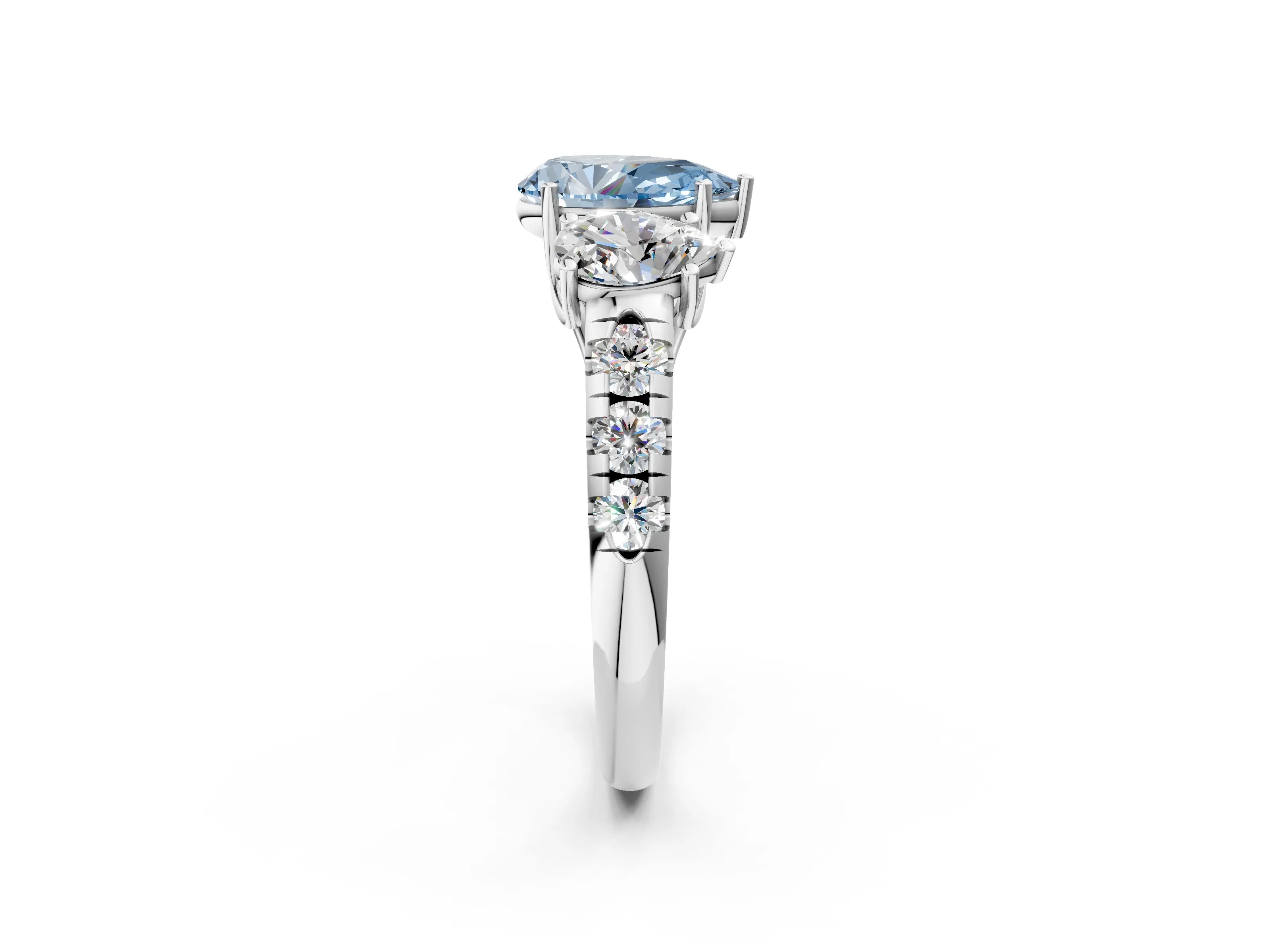White gold Three-Stone Fancy Blue Pear Cut Diamond Pavé Band with Prong Setting_14