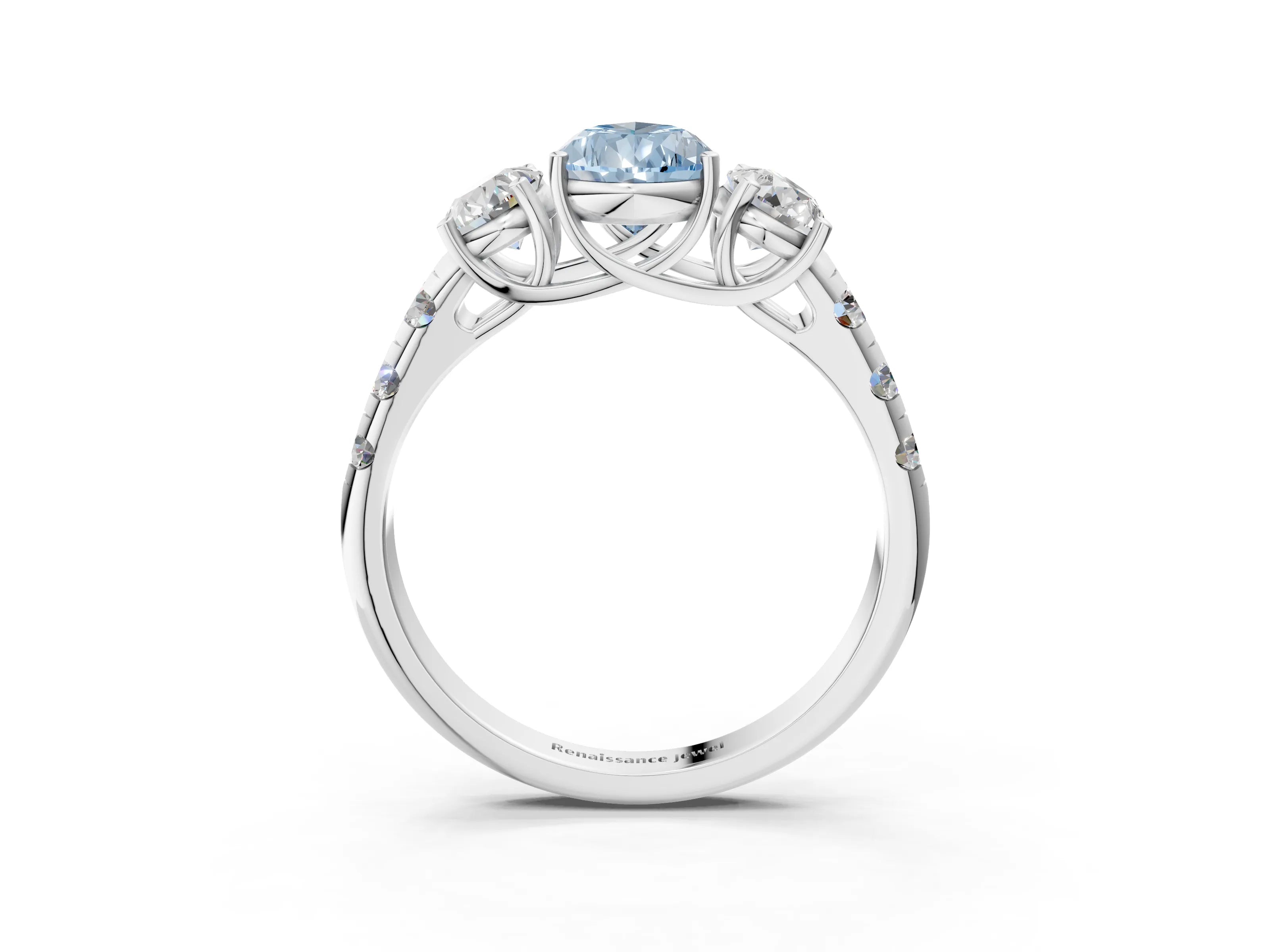 White gold Three-Stone Fancy Blue Pear Cut Diamond Pavé Band with Prong Setting_15